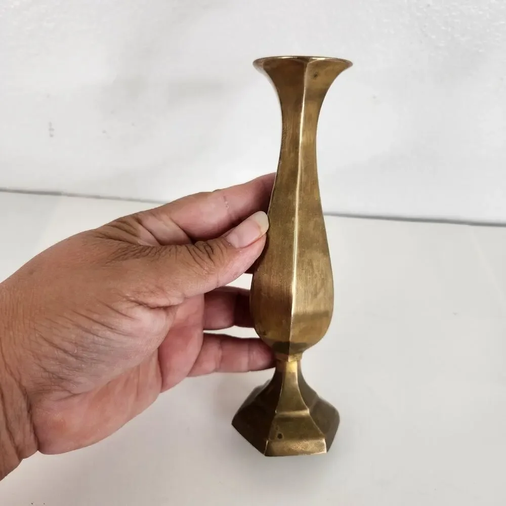 VTG Hexagonal Brass Bud Vase Made in Indian Boho Bohemian Mediterranean